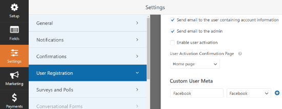 Enter Custom User Meta details Enter Custom User Meta details