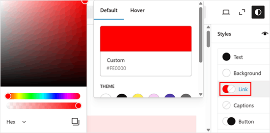 Changing the block theme's link colors Changing the block theme's link colors