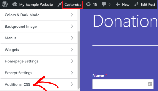 Go to Additional CSS option Go to Additional CSS option