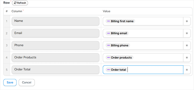 Vorschau der zugeordneten Felder