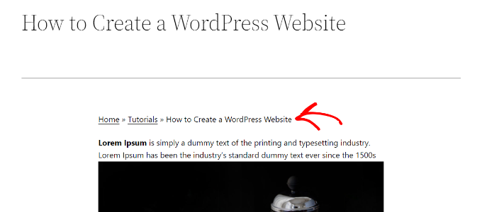 AIOSEO breadcrumb navigation menu Preview of shortcode breadcrumbs navigational links