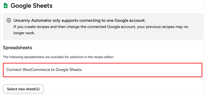 Vorschau von Tabellen, die mit dem Uncanny Automator verbunden sind