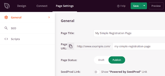 Publish your login page from the page settings Publish your login page from the page settings