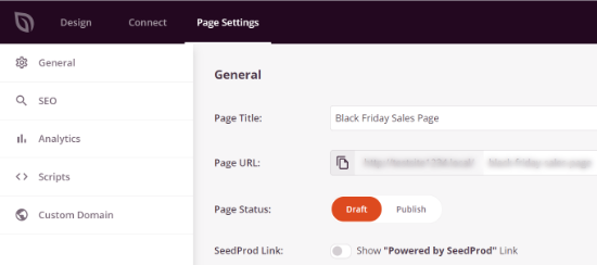SeedProd page settings SeedProd page settings