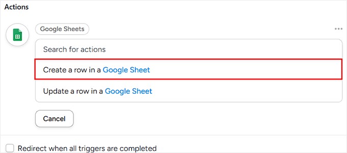 Wählen Sie die Aktionsbedingung aus