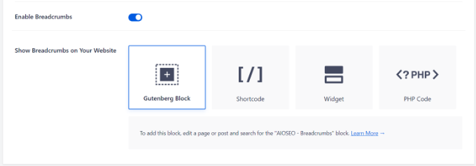 Breadcrumb display options Show breadcrumbs on website options