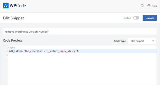WPCode: WordPress-Versionsnummer entfernen