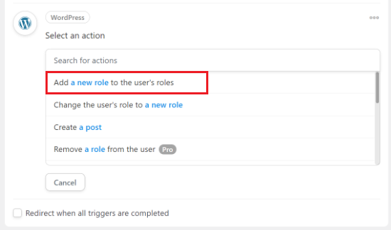 Add a new role to the user roles Add a new role to the user roles