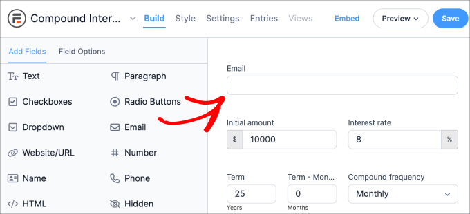 add email field add email field