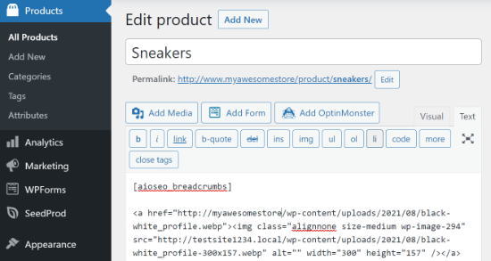 Adăugați shortcode pe pagina produsului Adăugați shortcode pe pagina produsului