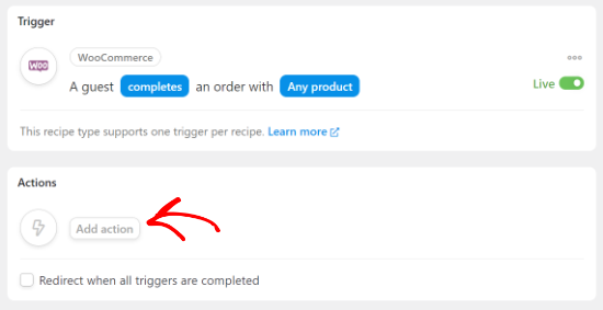 Click the Add action button Click the Add action button