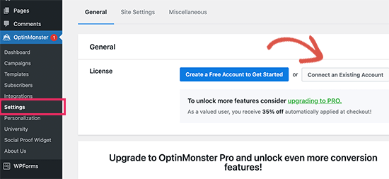 Connecter le compte OptinMonster