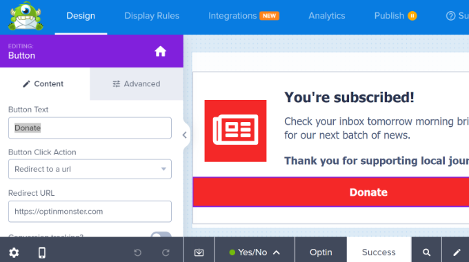 Edit success view of campaign Edit success view of campaign