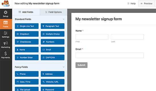 Générateur de formulaires de liste d'e-mails