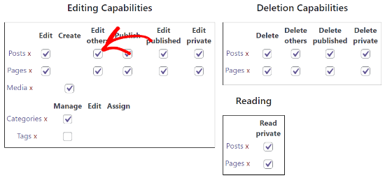 Enable Edit others Checkbox Enable Edit others Checkbox