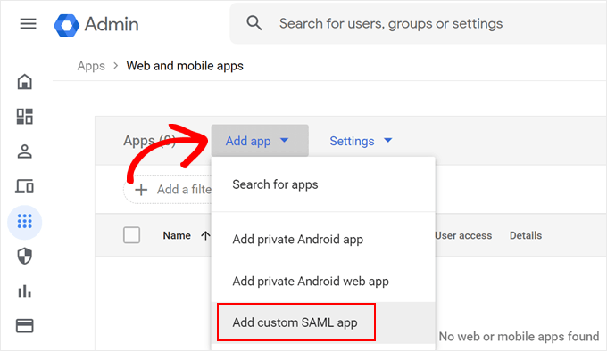 Lägga till en ny anpassad SAML-app i Google Admin Console