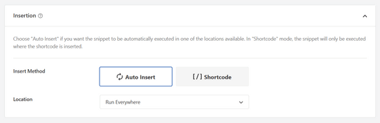 Insertion methods for snippets in WPCode Pick the insertion method for your custom code snippet