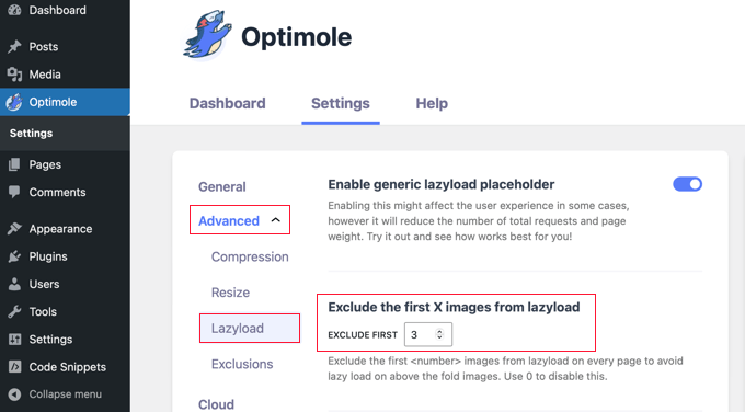 Optimole's Advanced Lazyload Settings Optimole's Advanced Lazyload Settings