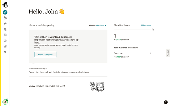 Tableau de bord Mailchimp