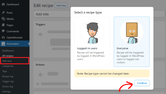 Select Everyone as the recipe type Select Everyone as the recipe type