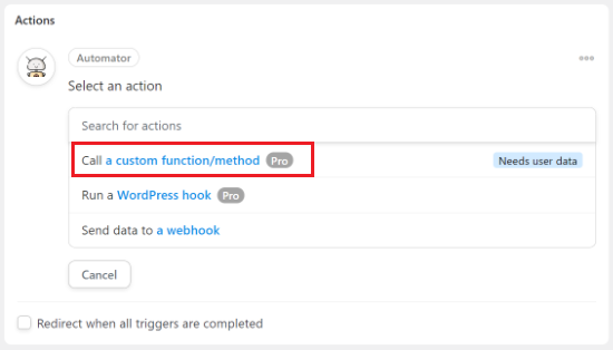 Select Call a custom function Select Call a custom function