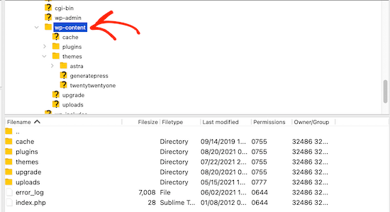 Select wp-content folder FTP Select wp-content folder FTP