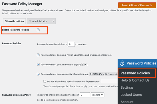 Set up password policy for all users Set up password policy for all users