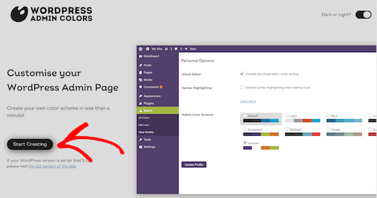 Click start creating button Click start creating button