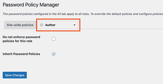 Set password policy for user roles Set password policy for user roles