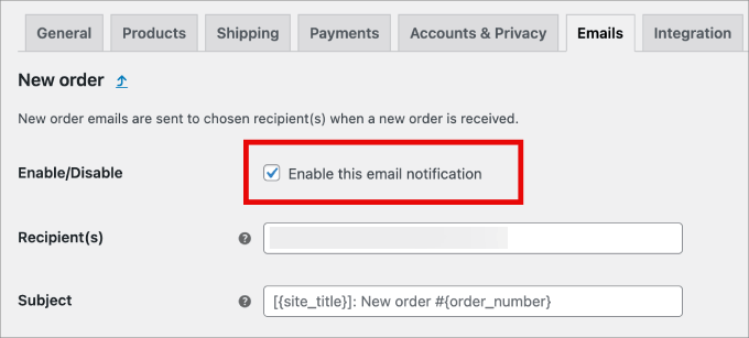 woocommerce enable email notification woocommerce enable email notification