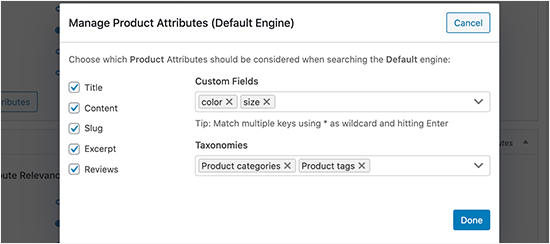 Add WooCommerce search product attributes