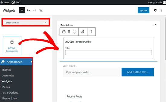 Widgetul AIOSEO Breadcrumbs Widgetul AIOSEO Breadcrumbs