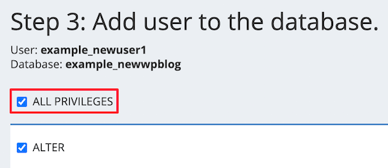 Check all privileges Check all privileges