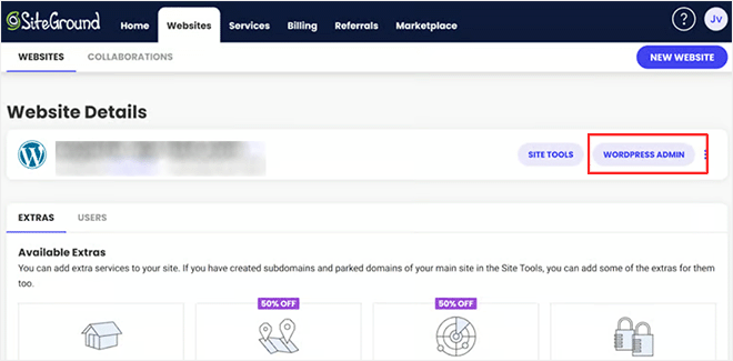Click WordPress admin in SiteGround Click WordPress admin in SiteGround