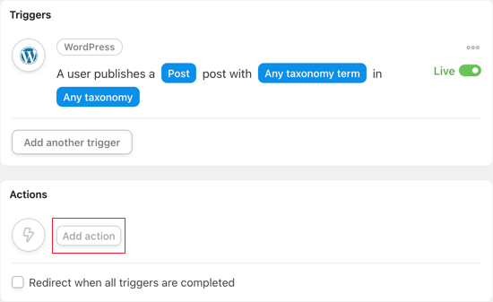 Kliknij przycisk Dodaj akcję