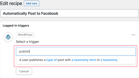 Zobaczysz listę wyzwalaczy WordPress