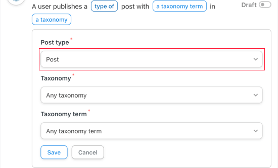 Zmień typ posta na „Post”