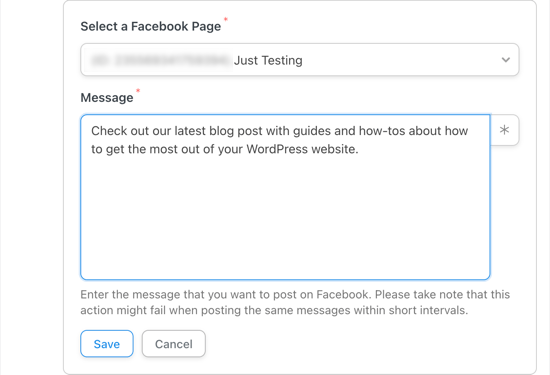 Wybierz stronę na Facebooku, na którą chcesz opublikować