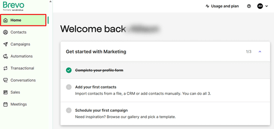 Brevo account page Brevo (Sendinblue) dashboard