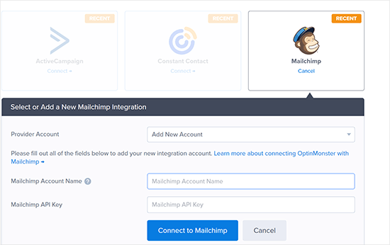 Détails du compte MailChimp