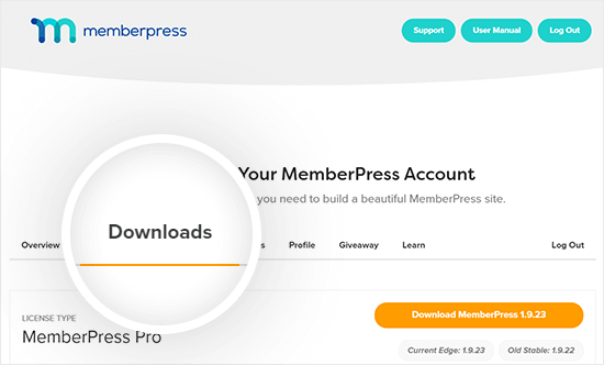 MemberPressアカウントのダウンロードタブ MemberPressアカウントのダウンロードタブ
