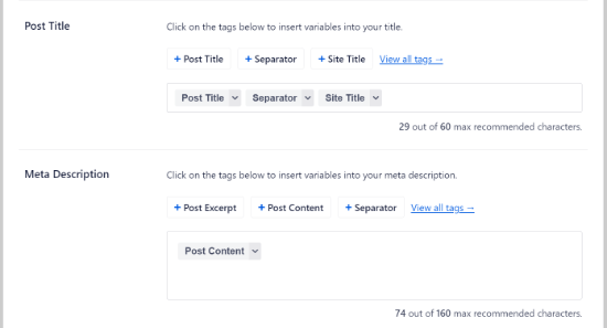 Meta tag-uri în AIOSEO Meta tag-uri în AIOSEO