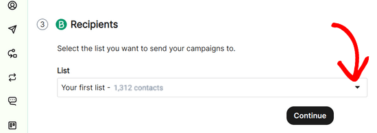 Select email list Choose your subscriber list