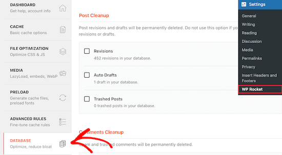 Dashboard di WP Rocket