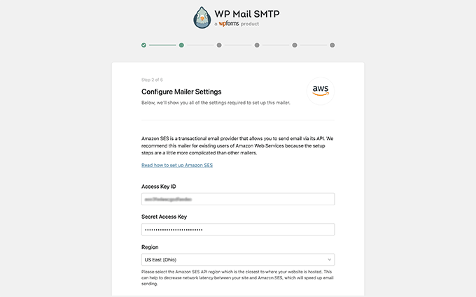 Fill in the Access Key ID, Secret Access Key, and Region Fields Fill in the Access Key ID, Secret Access Key, and Region Fields