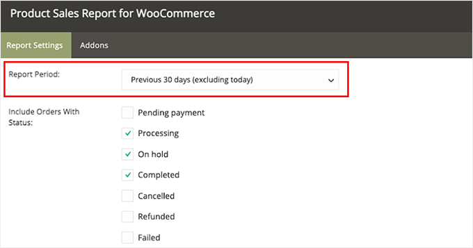 Configura il periodo di reporting