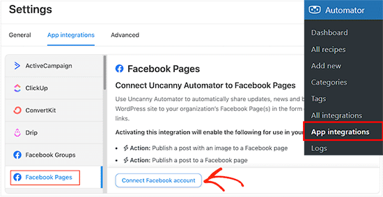 Łączenie Facebooka z Uncanny Automator