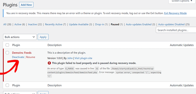 Deactivate plugin Deactivate plugin