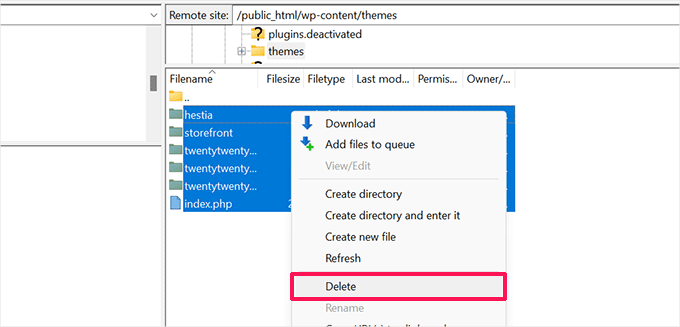 Delete themes Delete themes