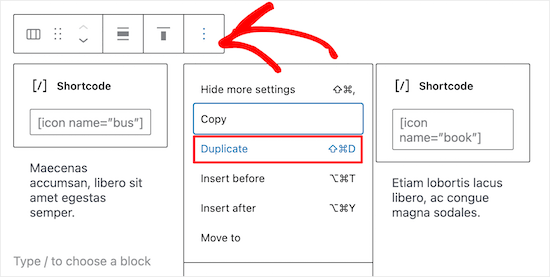 Click options and duplicate column Click options and duplicate column